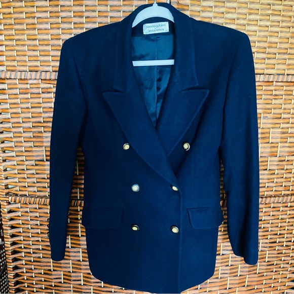 Vintage Bloomingdales by Augustus Navy Blue Wool Blend Oversized Blazer - Picture 2 of 7